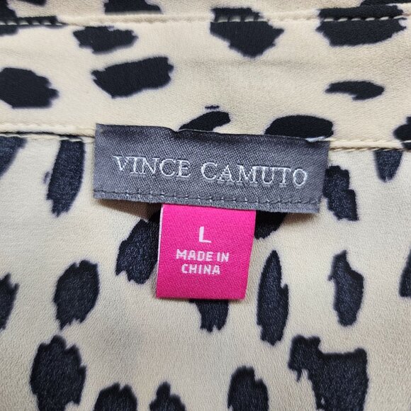 Womens Vince Camuto Leopard Print Blouse Top Button-Down Long Sleeve Size L - Picture 8 of 13